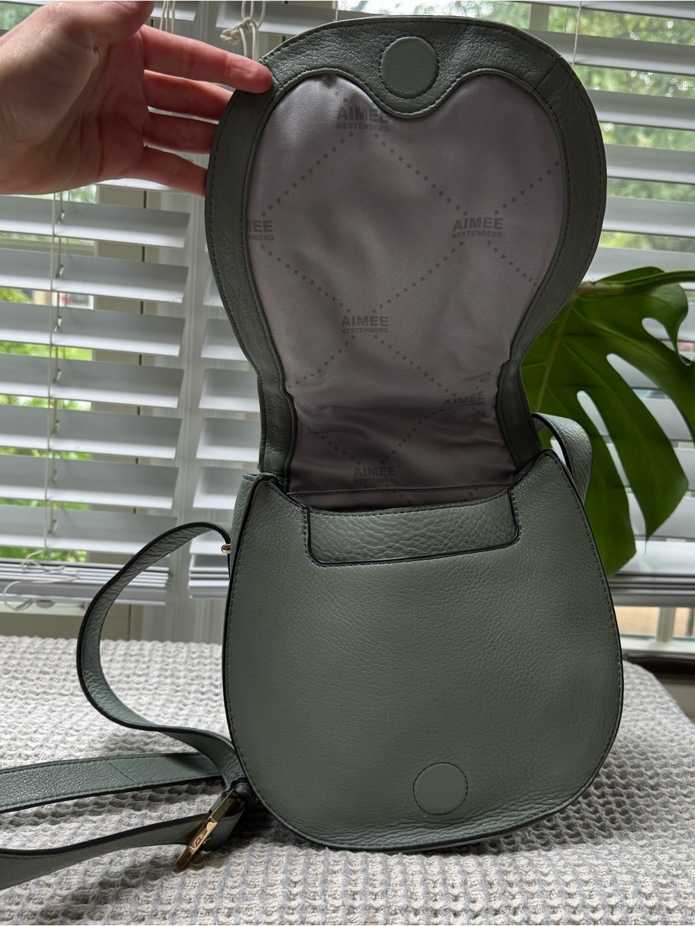 Women's Leather Crossbody Bag in Sage Green - Picture 5 of 9